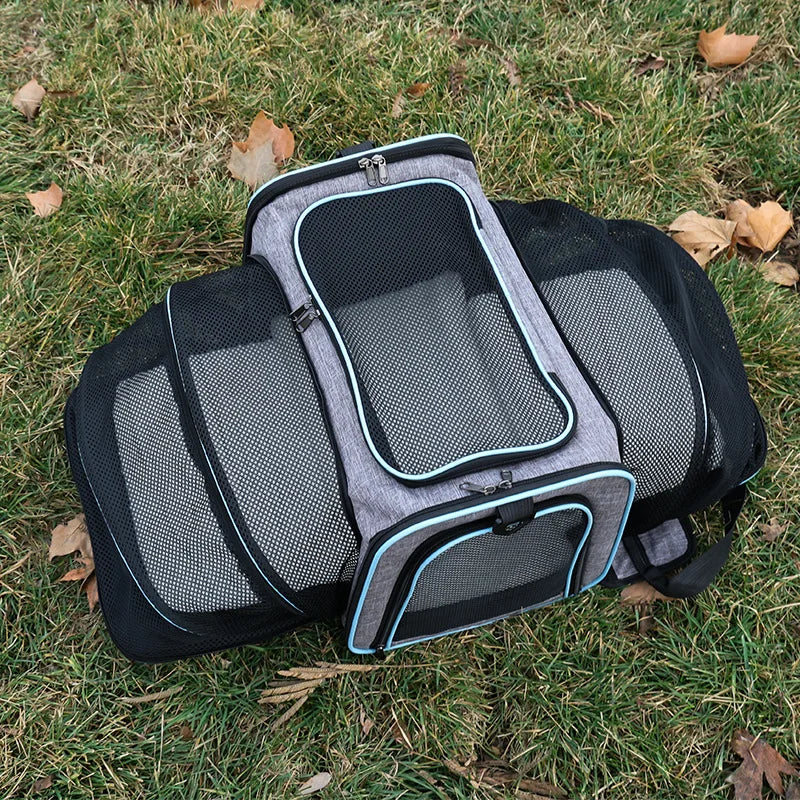 Foldable Mesh Pet Carrier – Expandable Soft - Sided Travel Carrier for Cats & Small Dogs, Breathable Handheld Tote - PhishStones Products