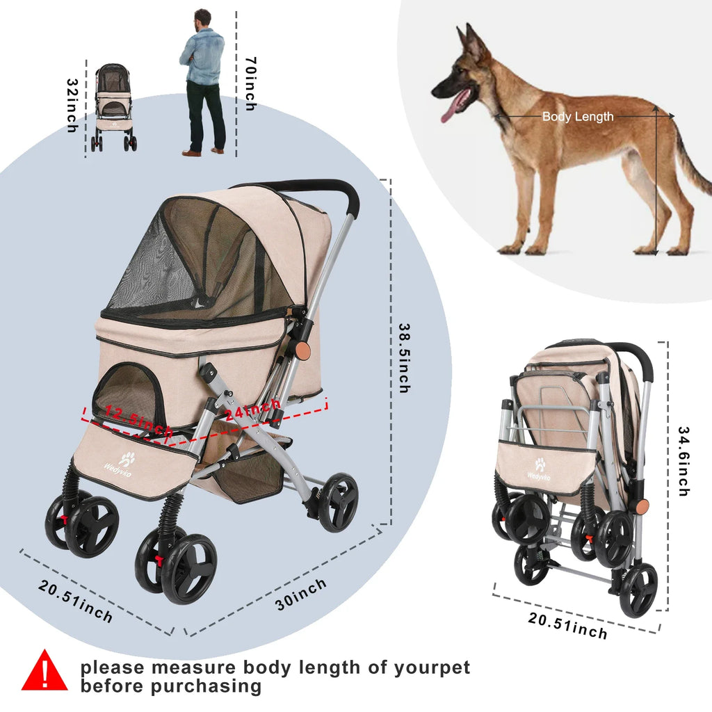 Foldable Pet Stroller for Cats and Dogs, Detachable Shock - Absorbing Travel Carrier, Easy Assembly, Dirt - Resistant - PhishStones Products