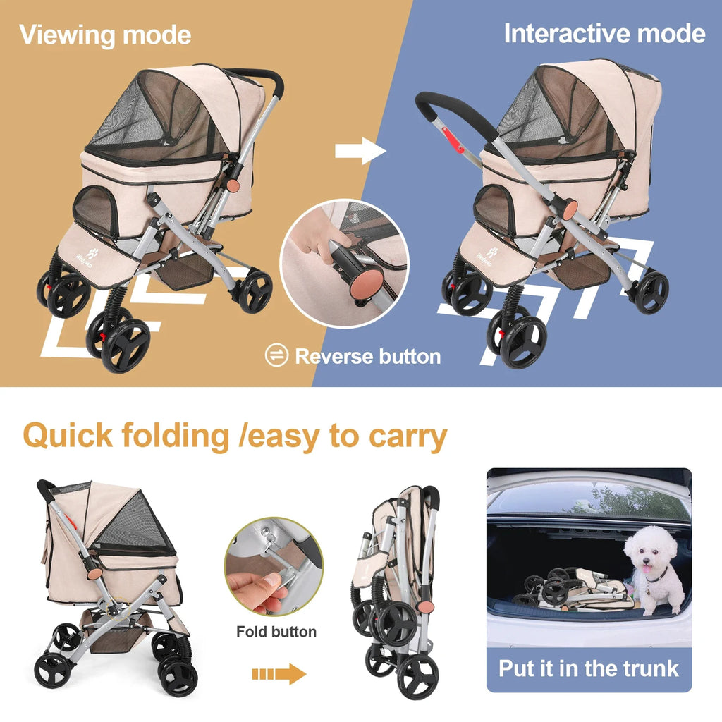 Foldable Pet Stroller for Cats and Dogs, Detachable Shock - Absorbing Travel Carrier, Easy Assembly, Dirt - Resistant - PhishStones Products