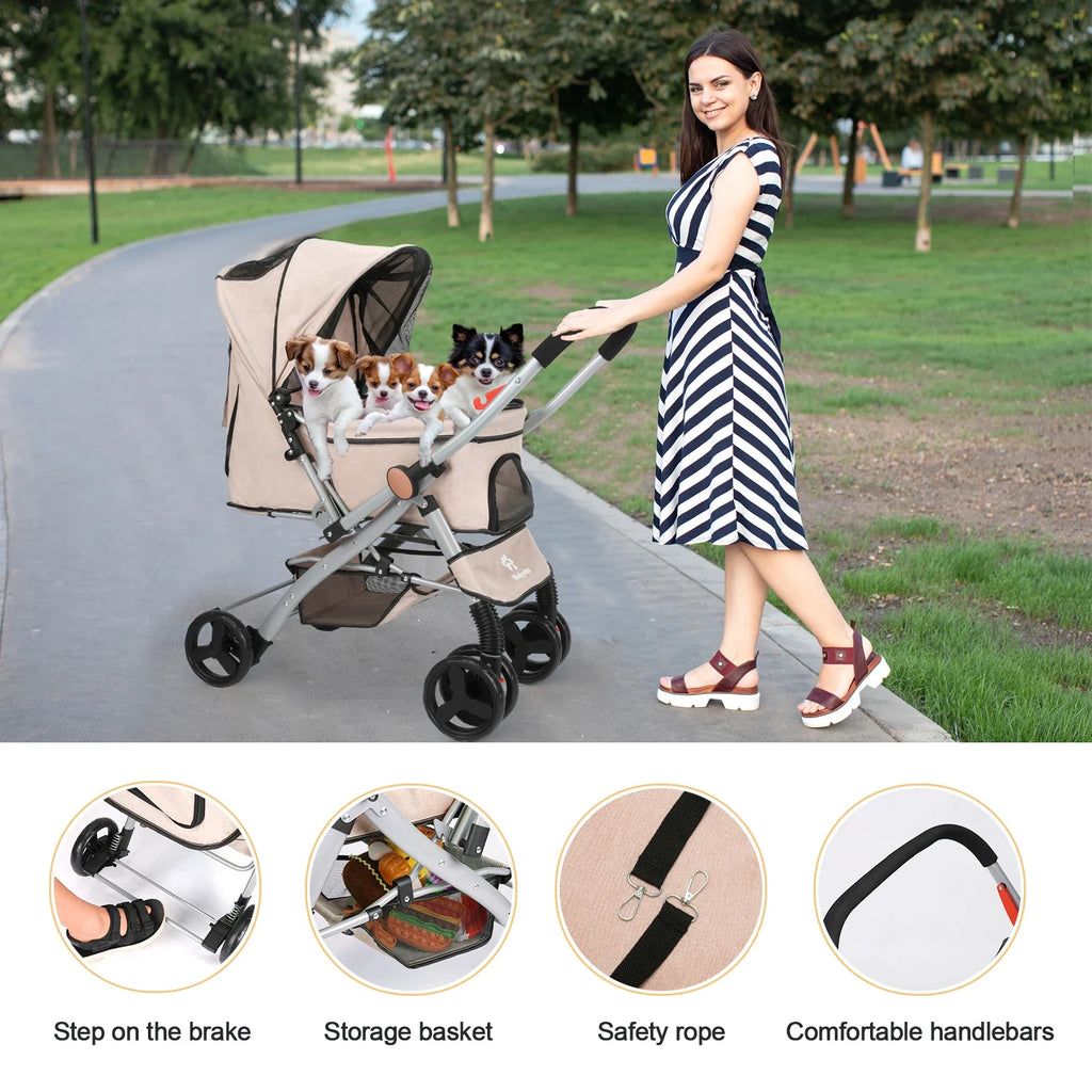 Foldable Pet Stroller for Cats and Dogs, Detachable Shock - Absorbing Travel Carrier, Easy Assembly, Dirt - Resistant - PhishStones Products