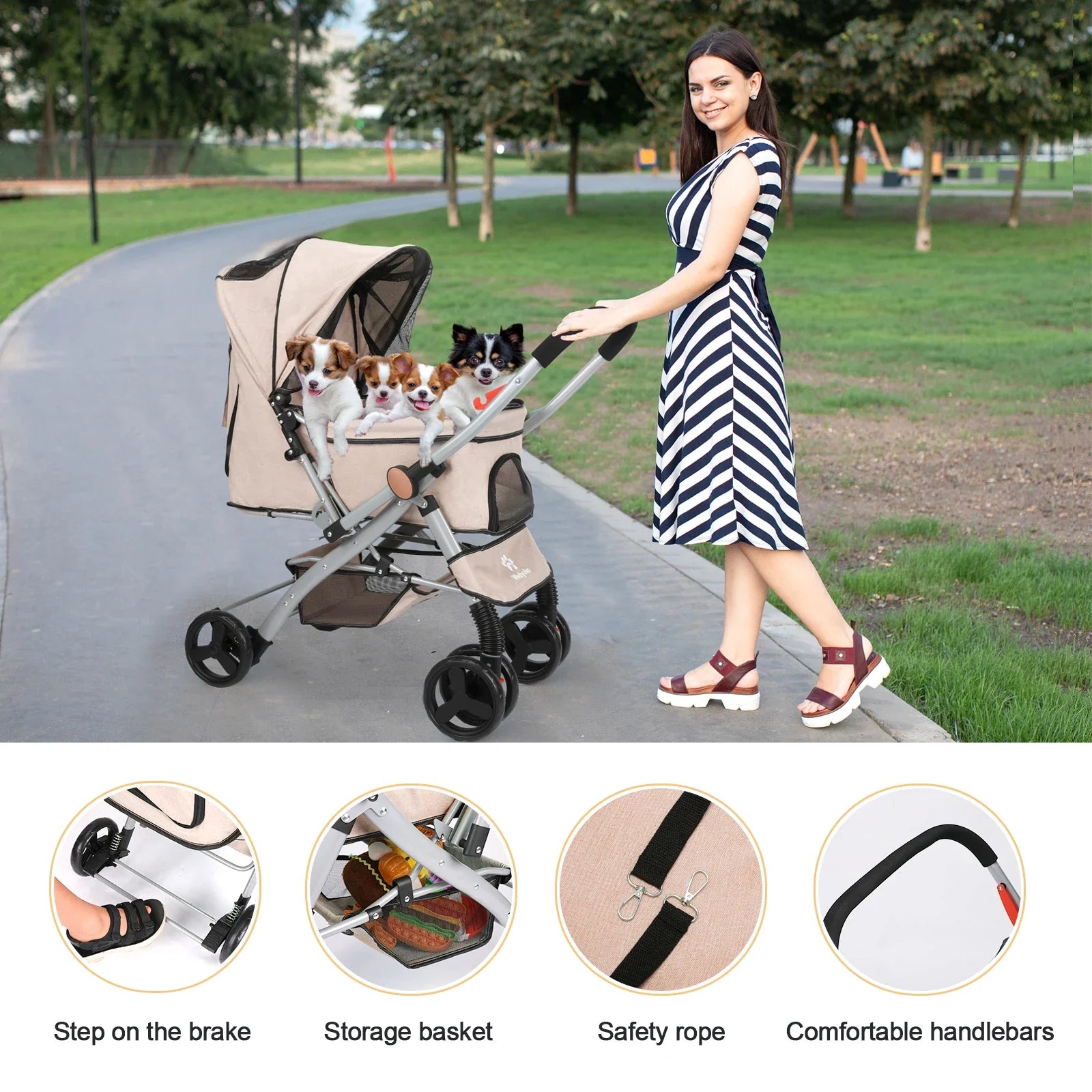 Foldable Pet Stroller for Cats and Dogs, Detachable Shock - Absorbing Travel Carrier, Easy Assembly, Dirt - Resistant - PhishStones Products