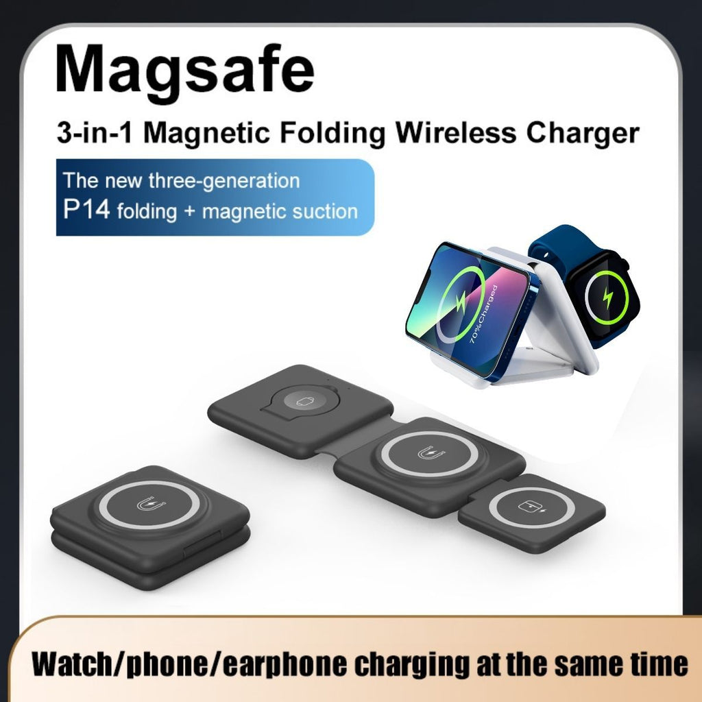 Folding Magnetic Suction Wireless Charger 3 - in - 1 - PhishStones Products