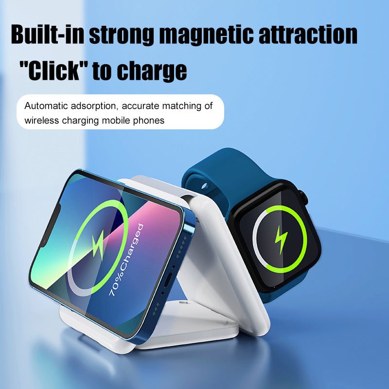 Folding Magnetic Suction Wireless Charger 3 - in - 1 - PhishStones Products
