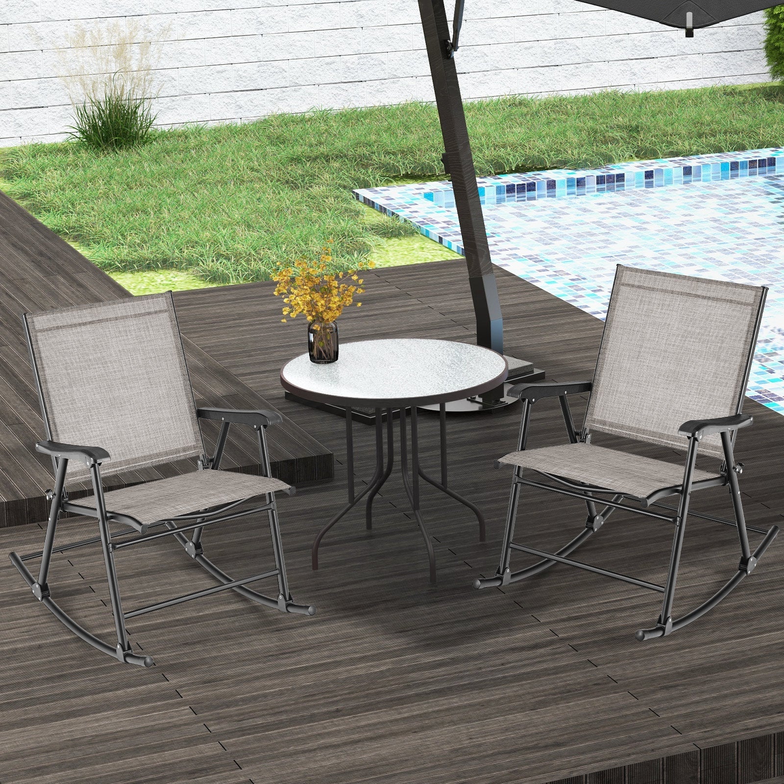 Folding Rocking Chair with Breathable Seat Fabric Set of 2
