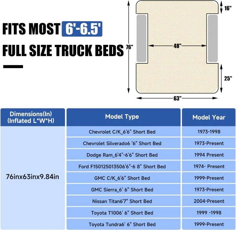 Umbrauto 5.5-6.5ft Built-in Pump Truck Bed Air Mattress 3.0