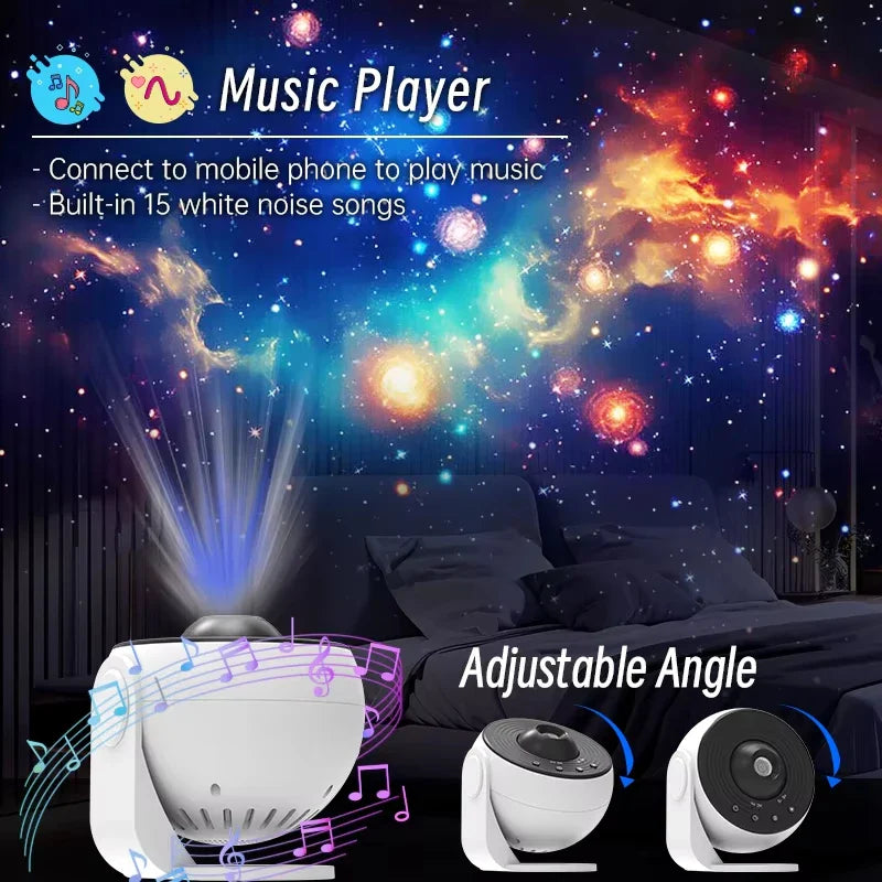 Galaxy Projector 5 - in - 1 Star Projector Planetarium Night Light for Kids & Adults - 4K HD Lens, Bluetooth Speaker, White Noise, Remote & Timer - Space Ceiling Projector for Home Decor - PhishStones Products