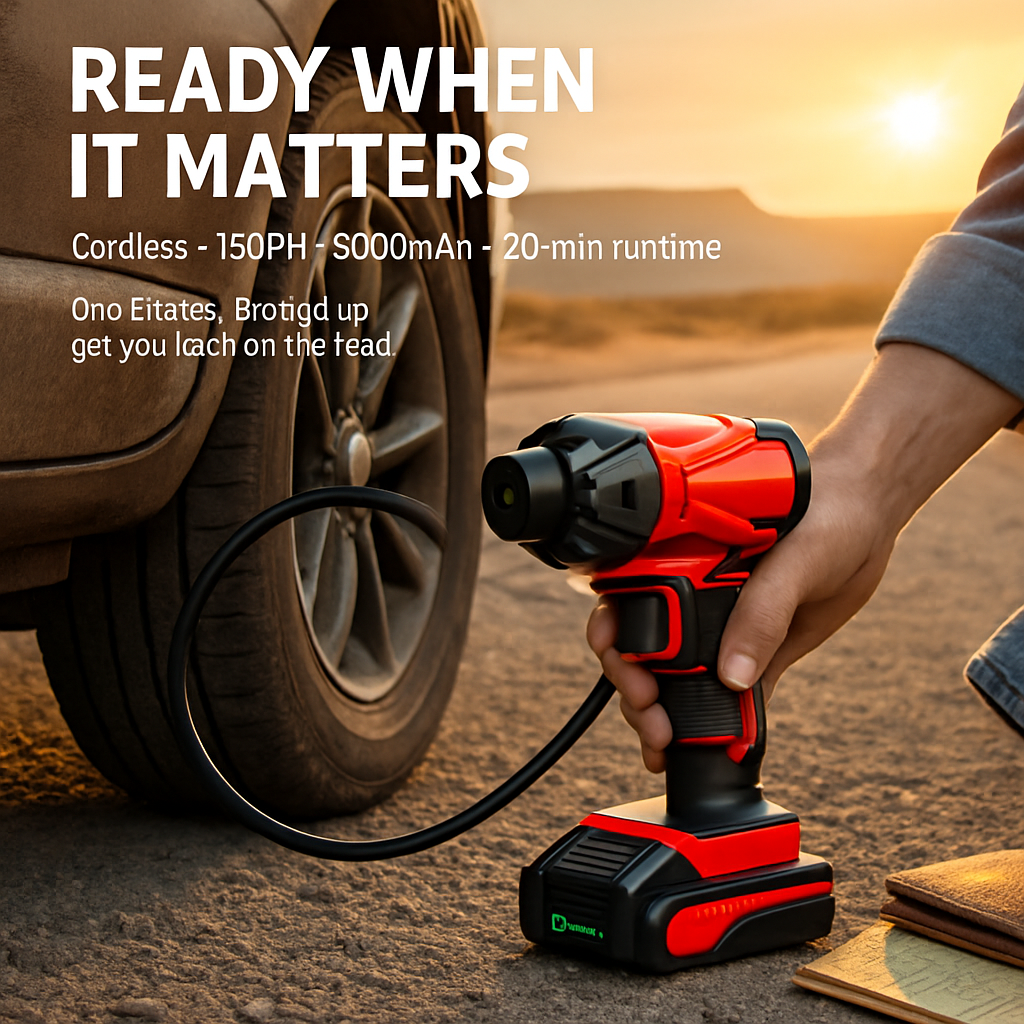 Cordless Car Tire Pump Portable Inflator with LED Light