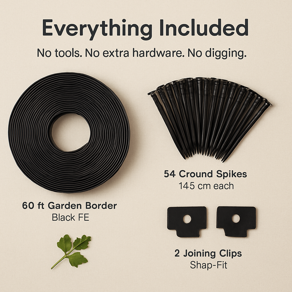 Non-Digging Plastic Garden Edging Kit for Lawn and Flower Beds