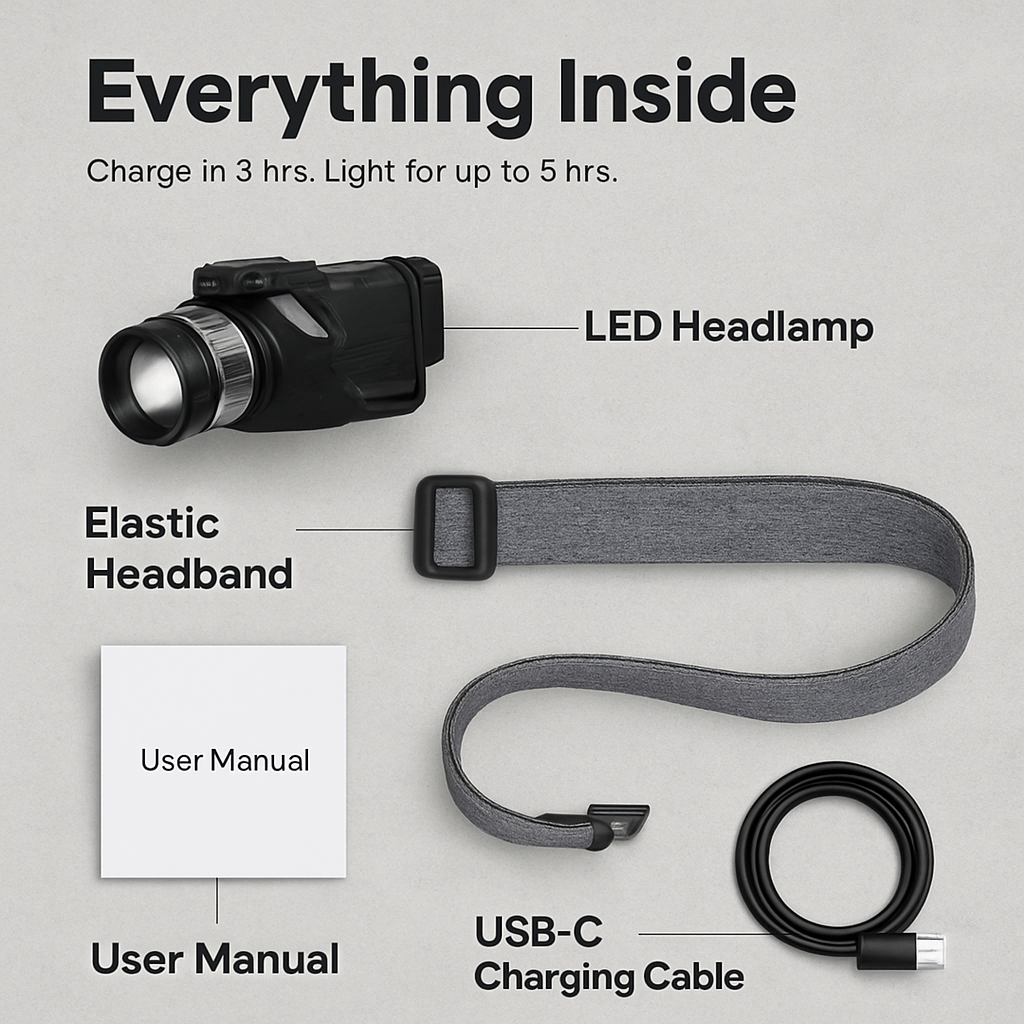 Motion Sensor LED Headlamp with Zoomable Beam and 3 Modes