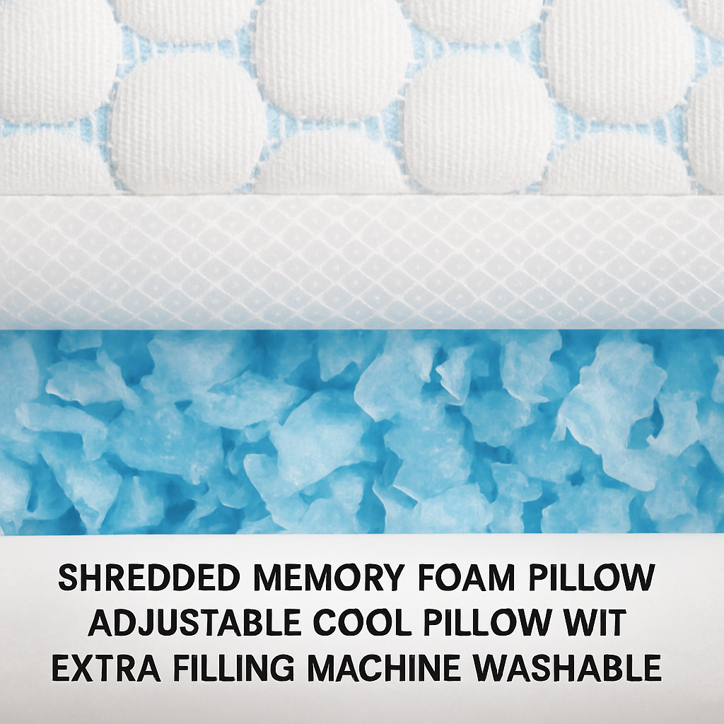 Shredded Memory Foam Pillow - Adjustable, Cooling, Washable