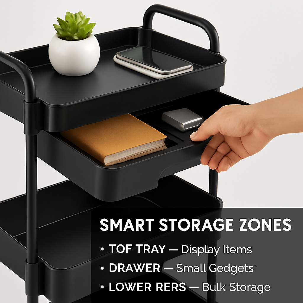 3 Tier Rolling Utility Cart with Wheels for Home Use