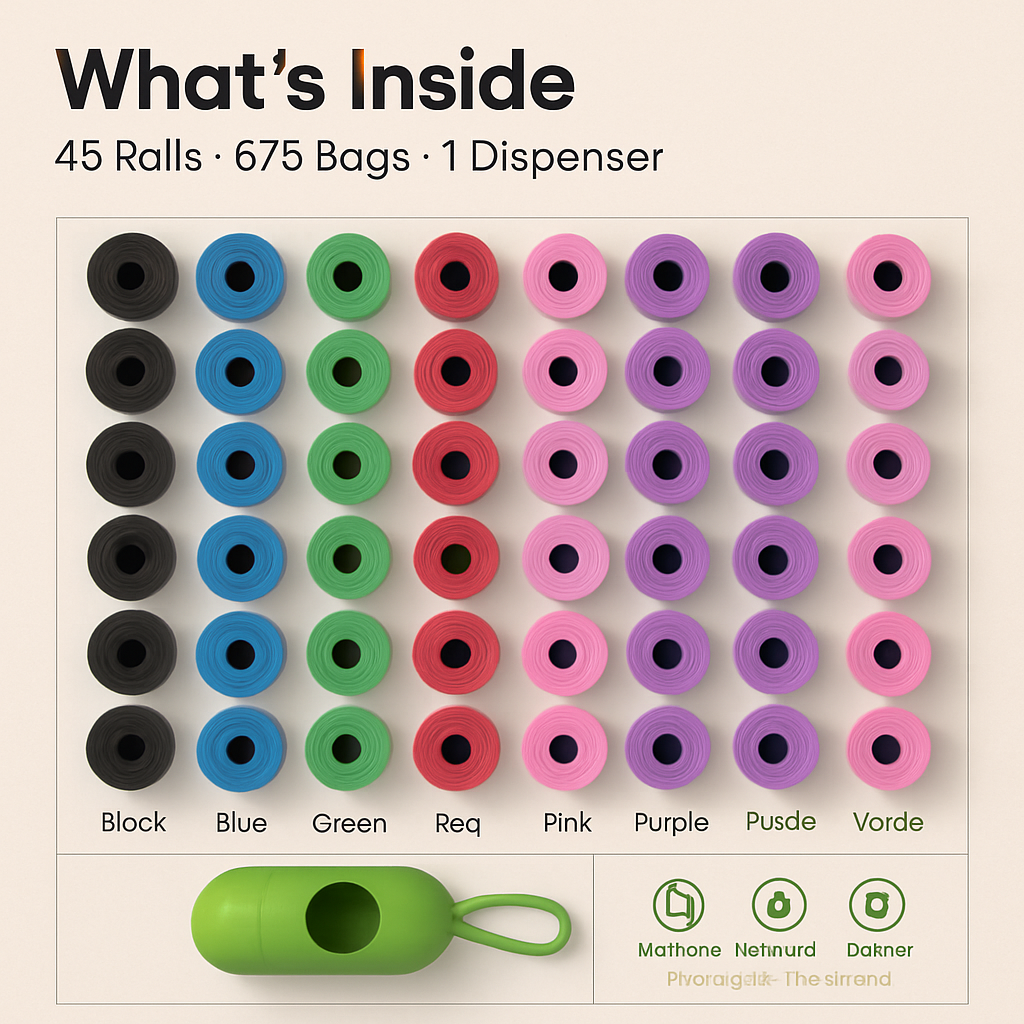 Dog Waste Bags with Dispenser - Leakproof & Unscented