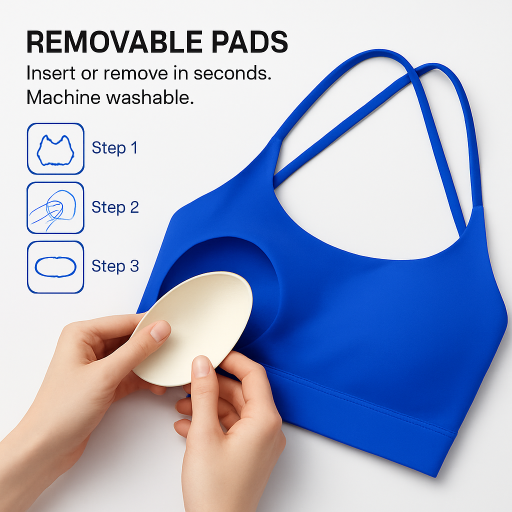 Cross Back Padded Sports Bra with Removable Pads