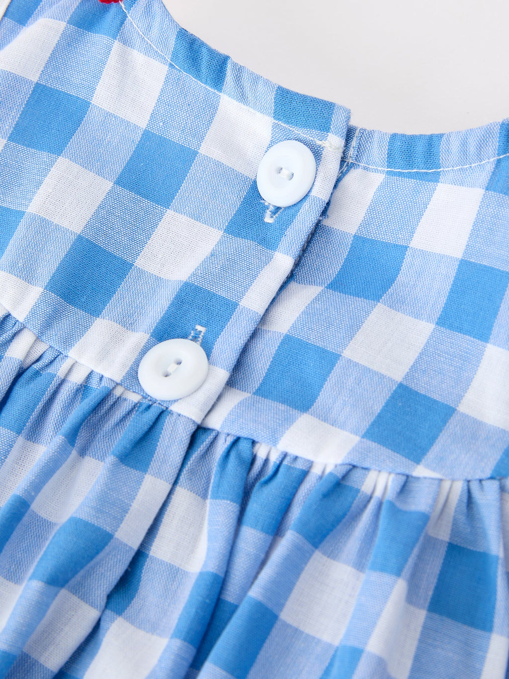 Girls 4th of July Plaid Romper Bow Embroidery Petals Collar - PhishStones Products