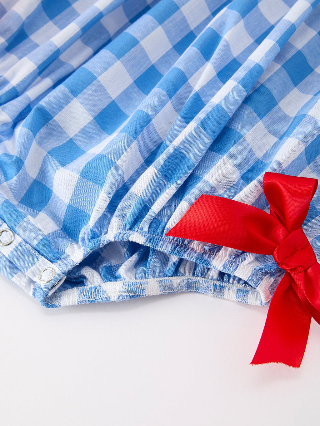 Girls 4th of July Plaid Romper Bow Embroidery Petals Collar - PhishStones Products