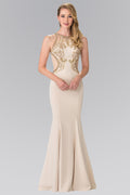 Beads Embellished Jersey Long Dress with Sheer Back