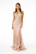 Illusion Deep V-Neck Spaghetti Strap Mermaid Dress w/ Strap Back