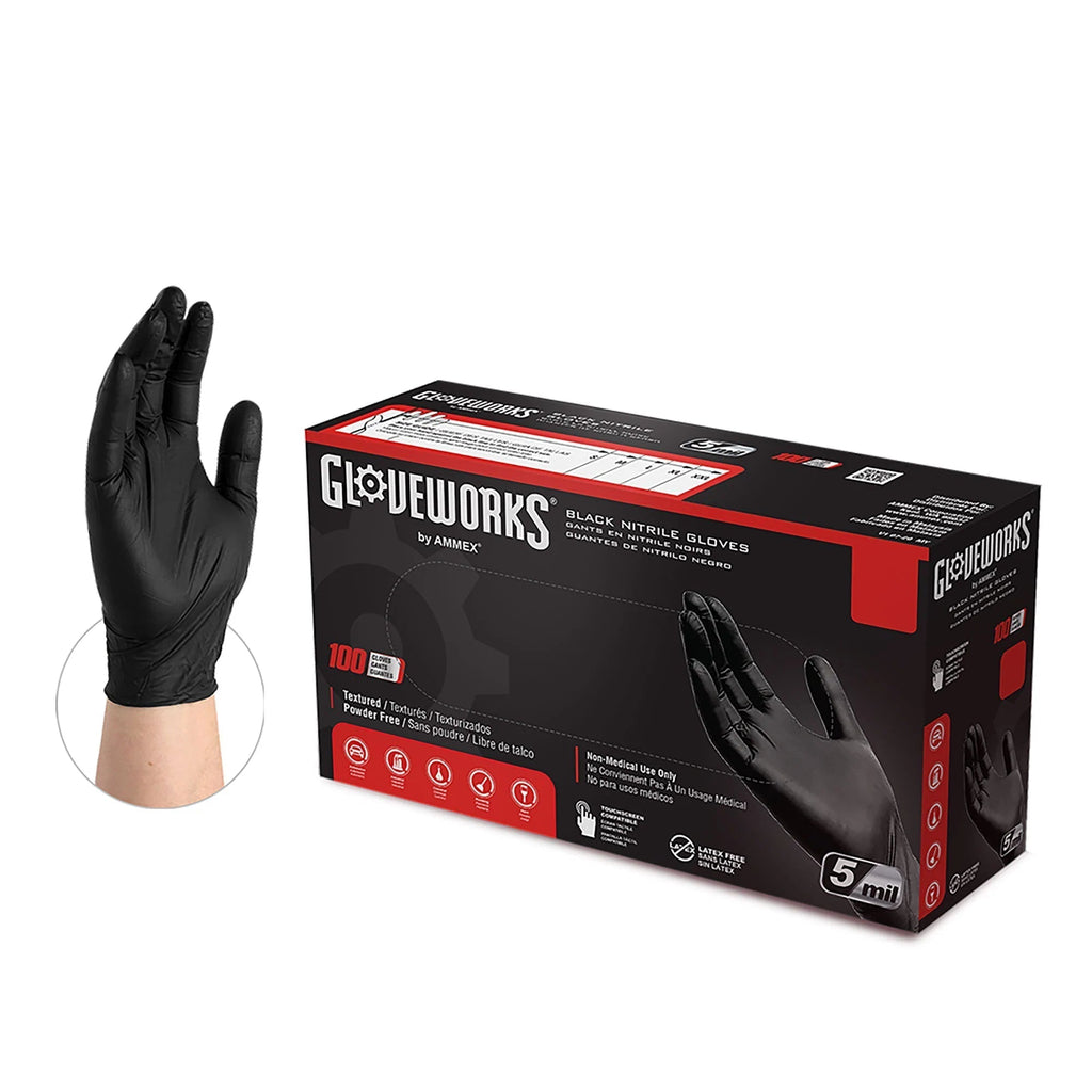 GlovePlus Black Nitrile Industrial Latex Free Disposable Gloves by Ammex - PhishStones Products