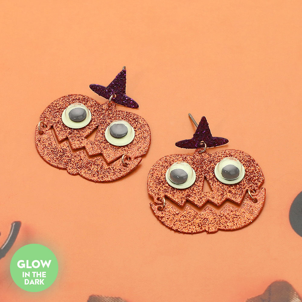 GLOW IN THE DARK Halloween Pumpkin Face Dangle Earrings