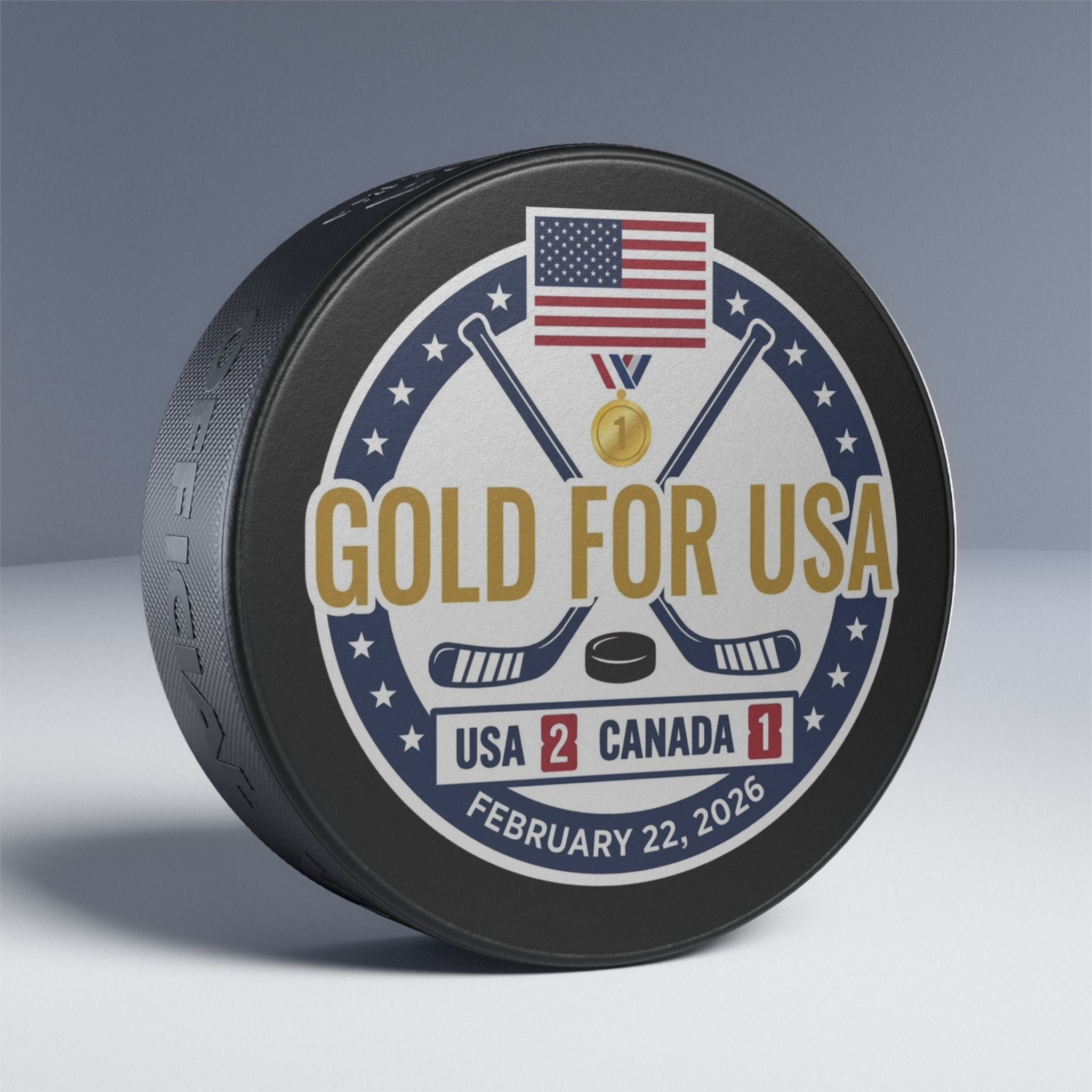 "Gold For USA" Commemorative Hockey Puck - Only 2,026 Available - PhishStones Products