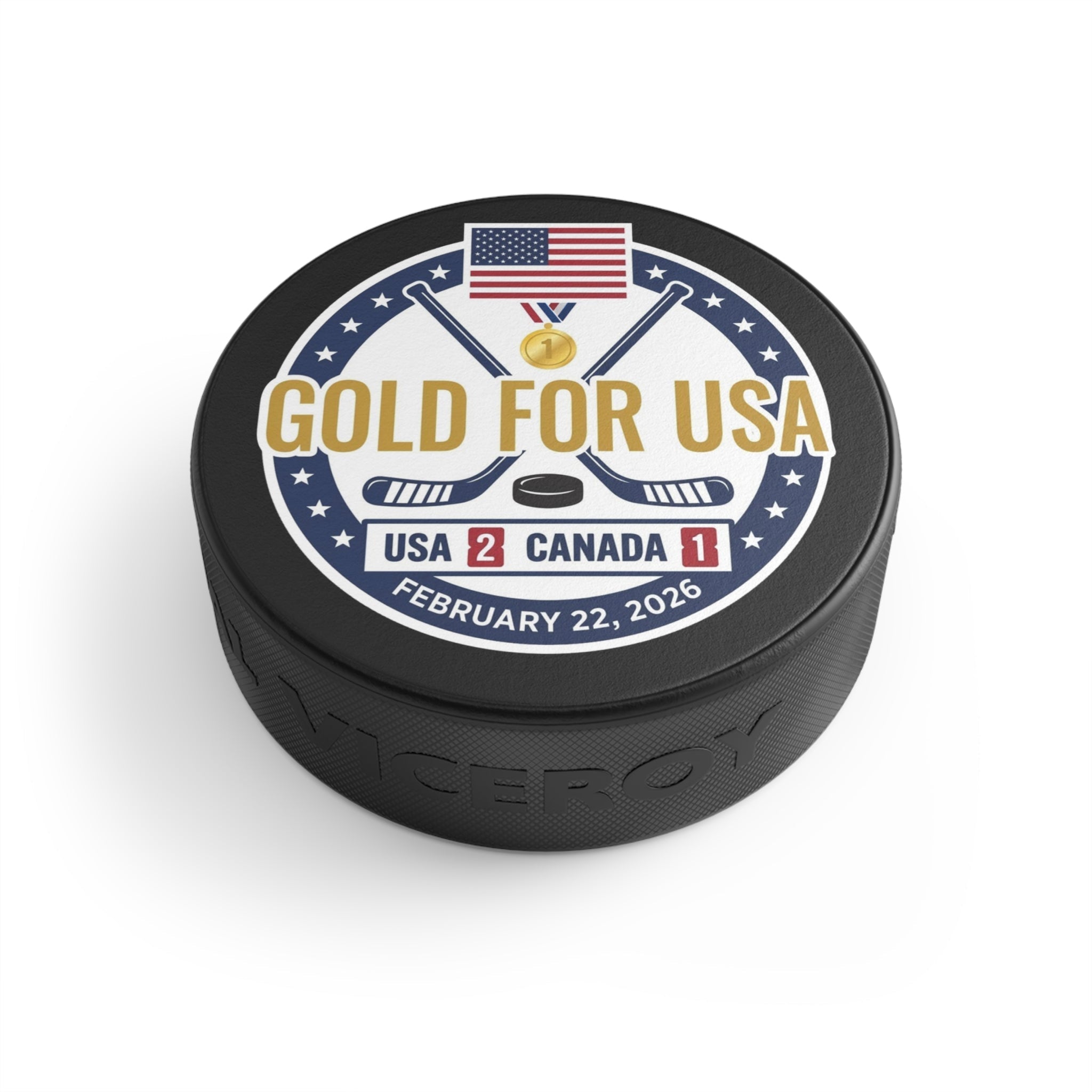 "Gold For USA" Commemorative Hockey Puck - Only 2,026 Available - PhishStones Products