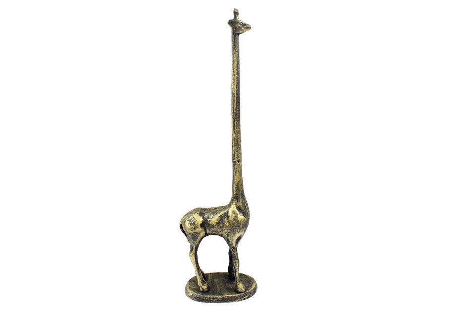 Rustic Gold Cast Iron Giraffe Extra Toilet Paper Stand 19""