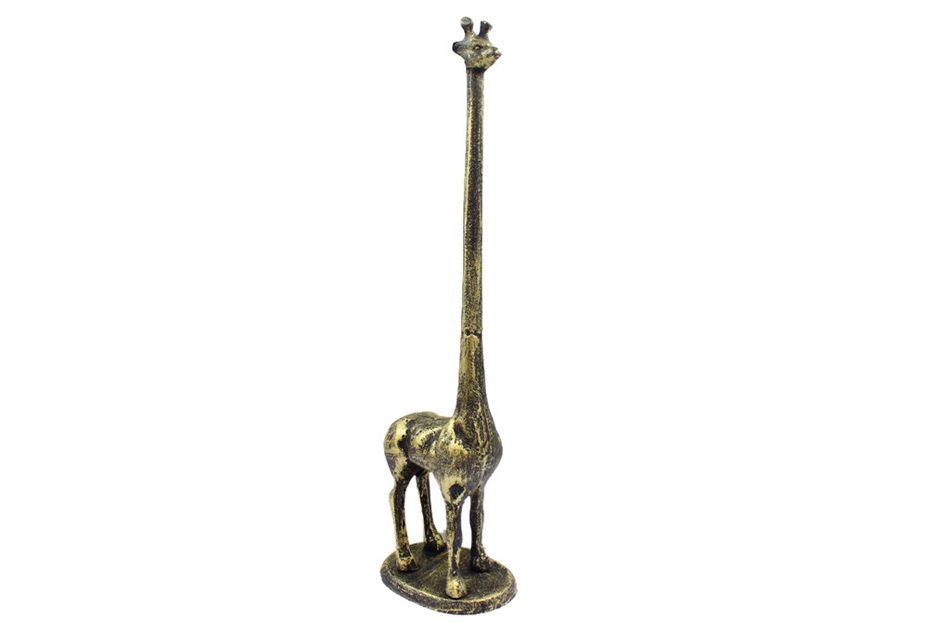 Rustic Gold Cast Iron Giraffe Extra Toilet Paper Stand 19""