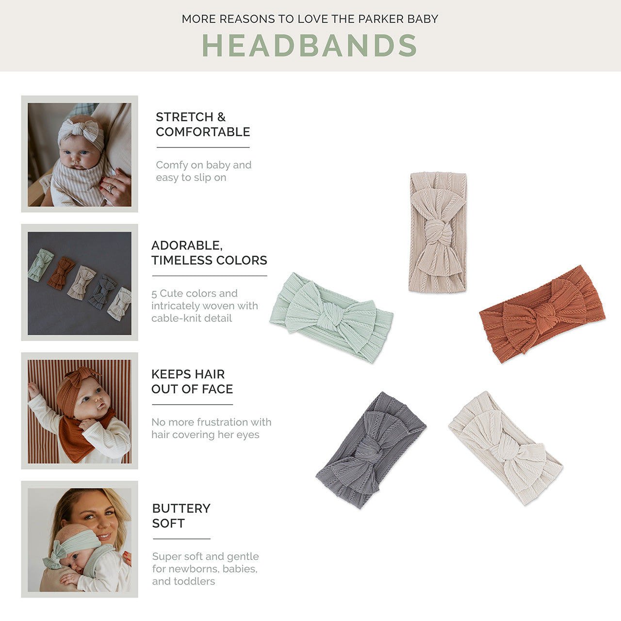 Grace Set - Cable Knit Knotted Headbands - 5 Pack - PhishStones Products