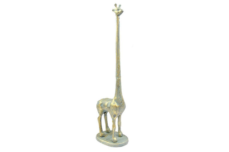 Antique Seaworn Bronze Cast Iron Giraffe Extra Toilet Paper Stand 19"