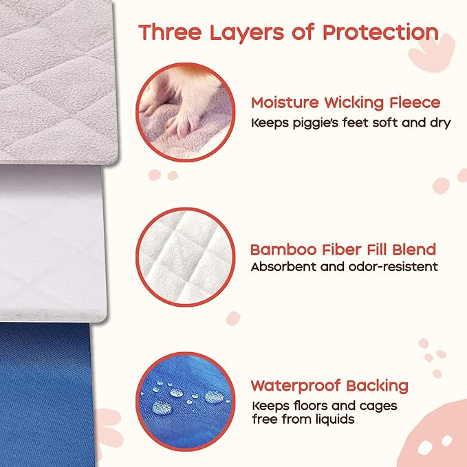 GuineaDad Premium Liner – Fleece Guinea Pig Cage Liner – Ultra - Plush Reusable Fleece Bedding with Waterproof Bottom – (Cotton Candy) - PhishStones Products