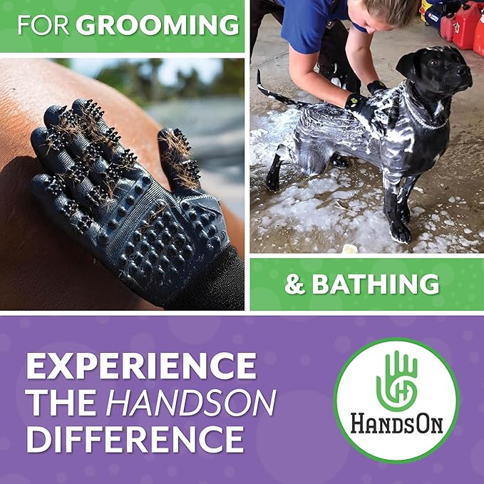 H HANDSON Pet Grooming Gloves - Patented 1 Ranked, Award Winning Shedding, Bathing, & Hair Remover Gloves - Gentle Brush for Cats, Dogs, and Horses (Blue, Large) - PhishStones Products
