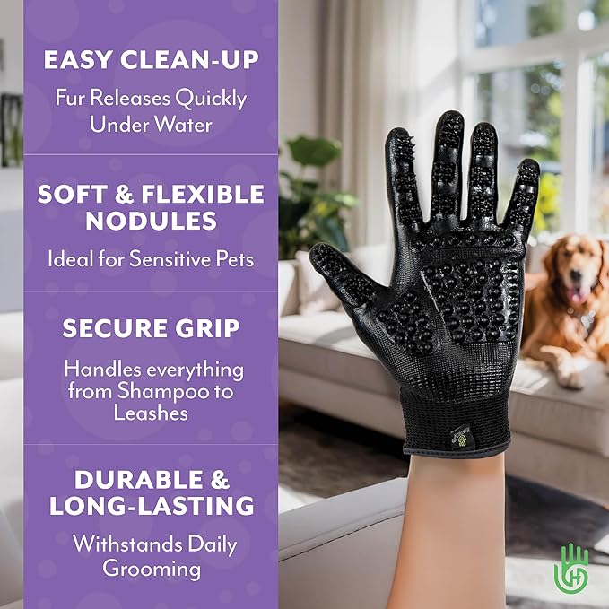 H HANDSON Pet Grooming Gloves - Patented 1 Ranked, Award Winning Shedding, Bathing, & Hair Remover Gloves - Gentle Brush for Cats, Dogs, and Horses (Blue, Large) - PhishStones Products