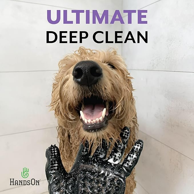 H HANDSON Pet Grooming Gloves - Patented 1 Ranked, Award Winning Shedding, Bathing, & Hair Remover Gloves - Gentle Brush for Cats, Dogs, and Horses (Purple, Large) - PhishStones Products