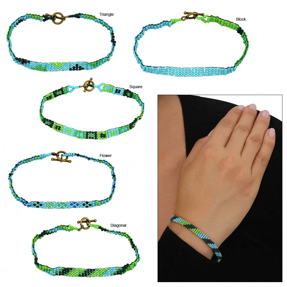 GreaterGood Haitian Bead Weaver Blue Hues Glass and Brass Bracelet