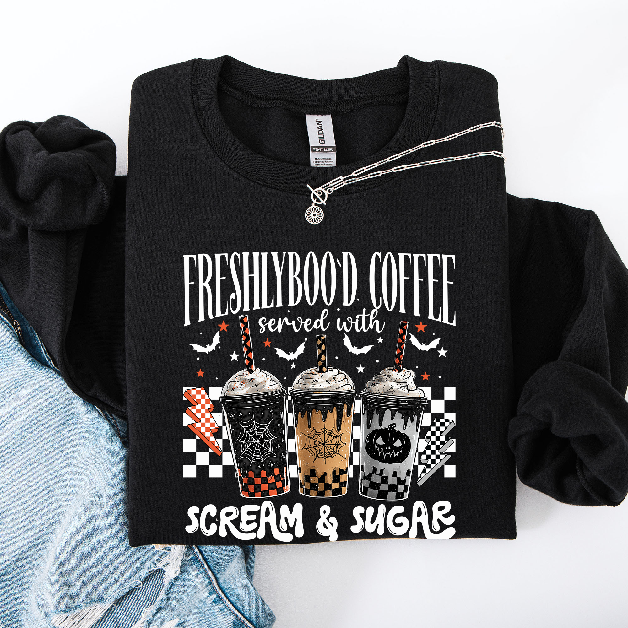 Halloween Coffee, Freshly Boo'd, Cute, Witch, Spooky Sweatshirt - PhishStones Products