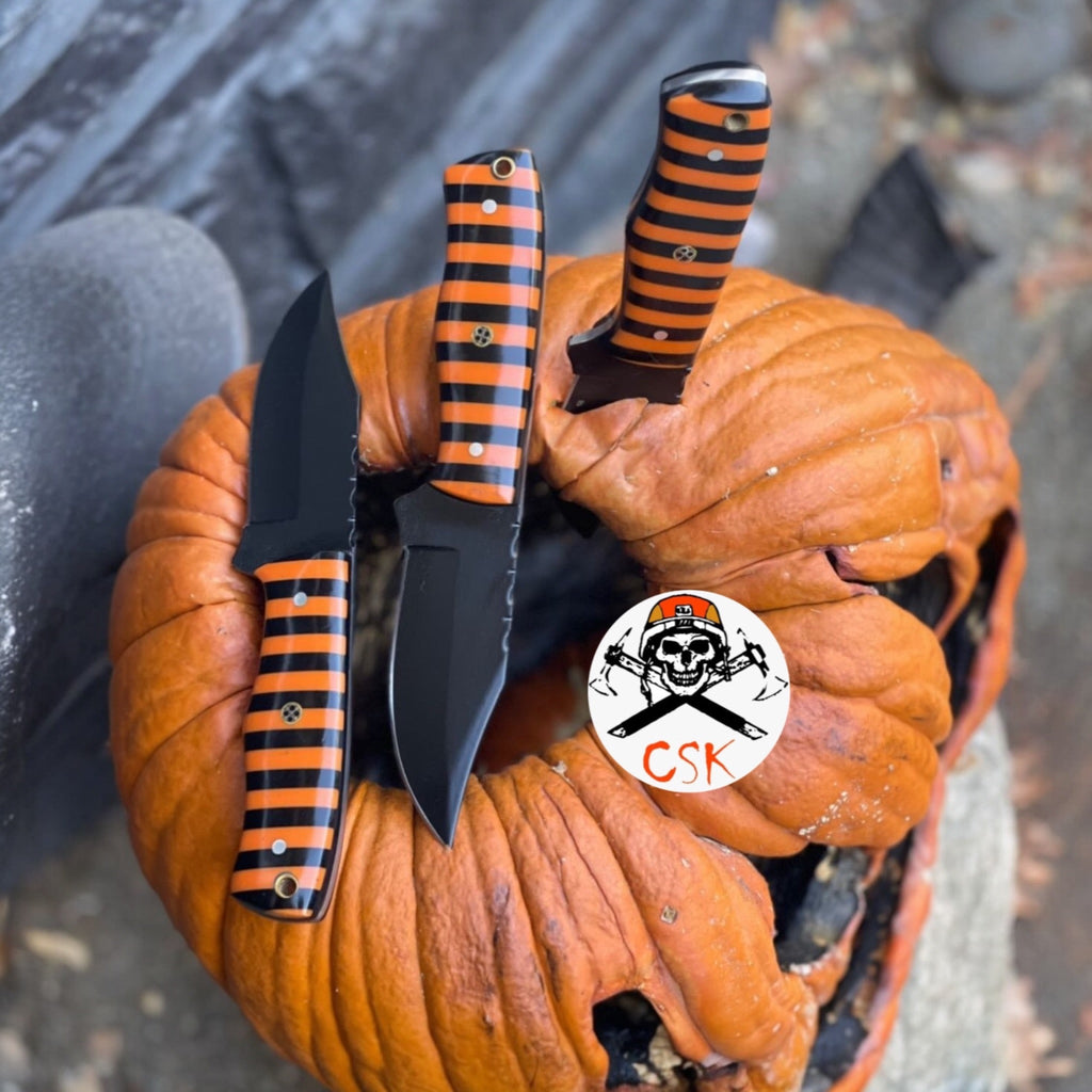 Halloween Custom Black - and - Orange Striped Hunting Knife - PhishStones Products