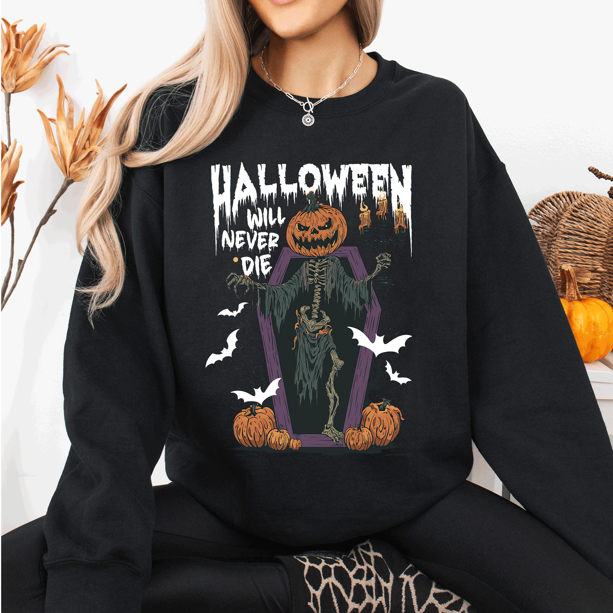 Halloween Will Never Die, Spooky, Jack o Lantern, Pumpkin Sweatshirt - PhishStones Products