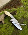 Hand Engraved Hunting Knife | Custom D2 Steel Blade with Bone Handle - PhishStones Products