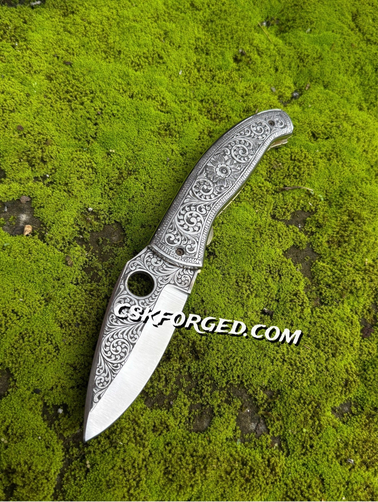Hand - Engraved Pocket Knife With Leather Pouch - PhishStones Products