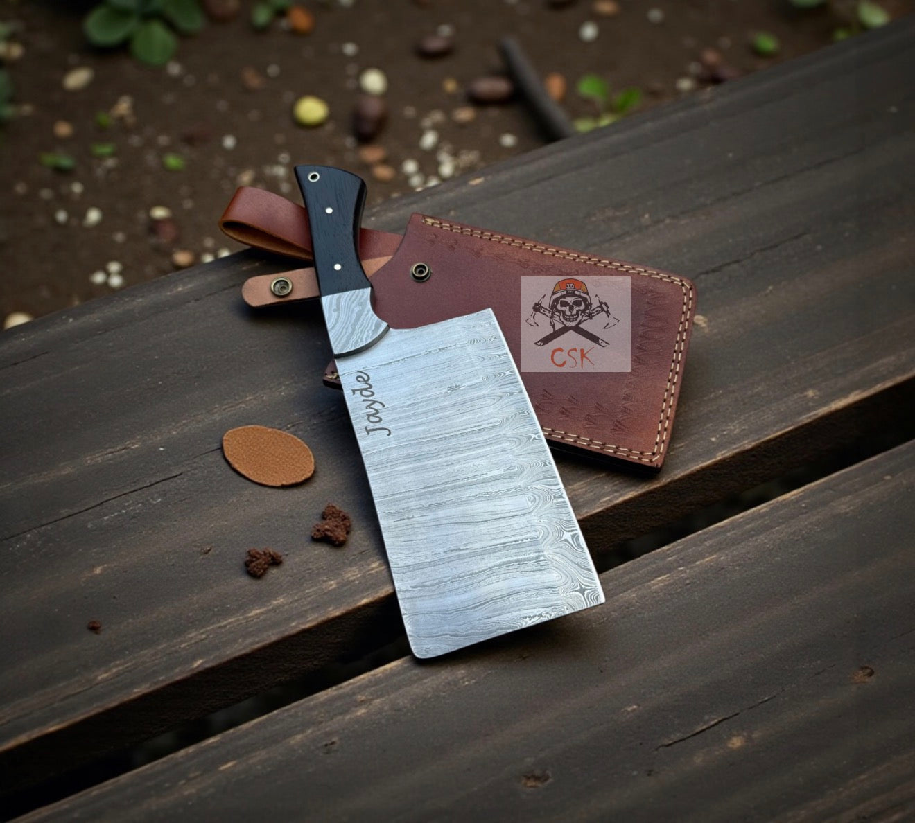 Hand - Forged Butcher & Kitchen Cleaver - 13” Damascus Chef Chopper Knife - PhishStones Products