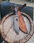 Hand - Forged Damascus Hunting Knife – Full Tang Survival Blade with Exotic Wood Handle & Leather Sheath - PhishStones Products