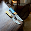 Hand - Forged Damascus Hunting Knife Set 8” Full Tang Blades Bone Handle - PhishStones Products