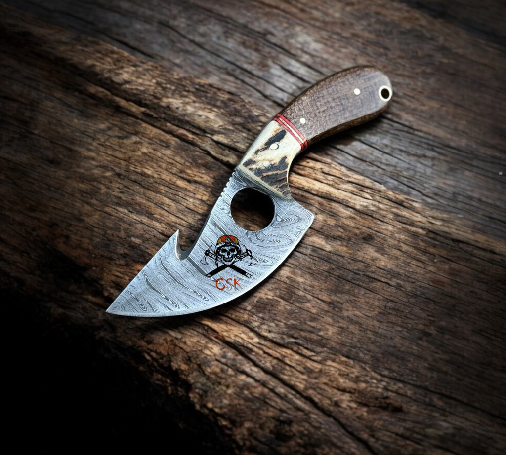 Hand - Forged Damascus Steel Cleaver Knife with Finger HoleHunting,Camping,and Bushcraft Tool - PhishStones Products