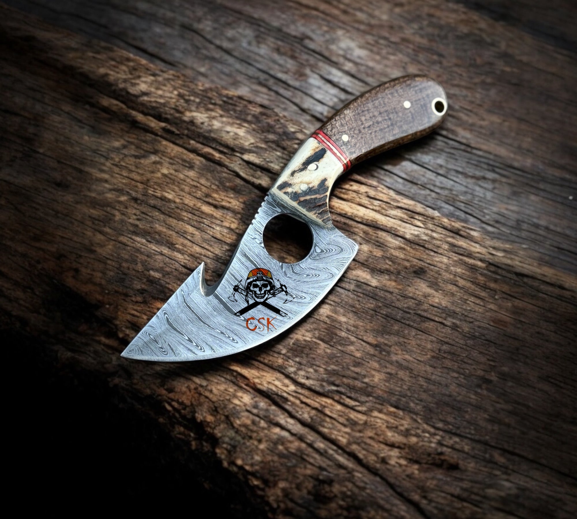 Hand - Forged Damascus Steel Cleaver Knife with Finger HoleHunting,Camping,and Bushcraft Tool - PhishStones Products