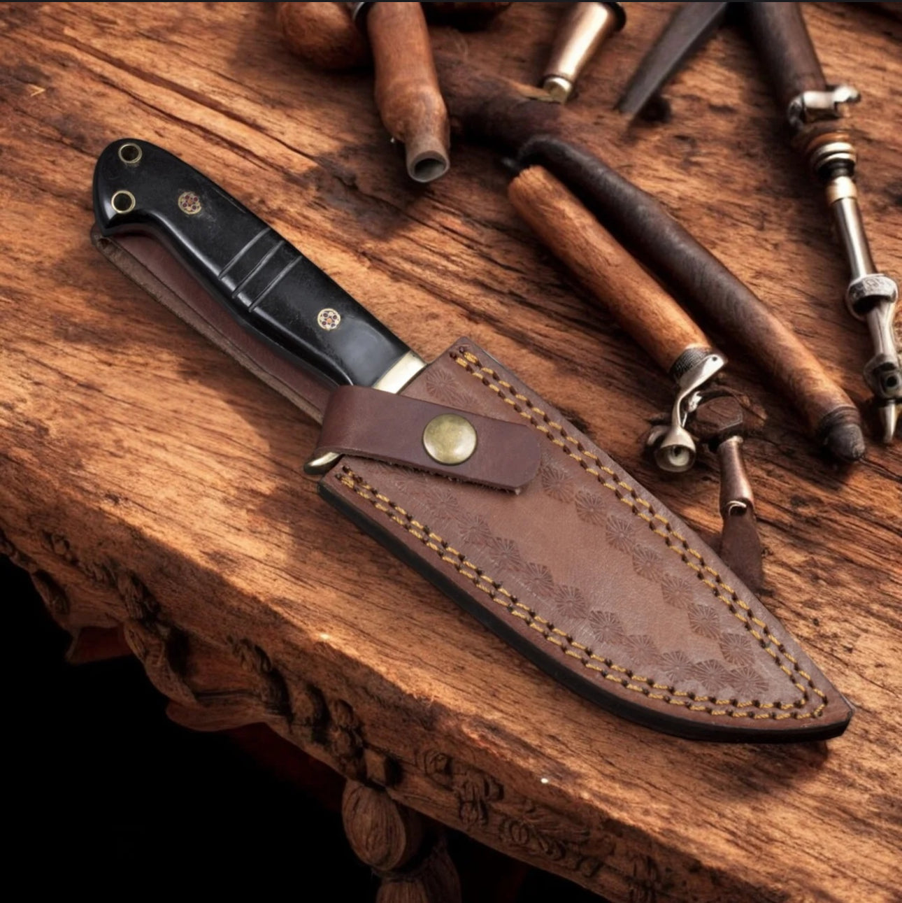 Hand Forged Damascus Steel Drop Point Hunter Knife - PhishStones Products