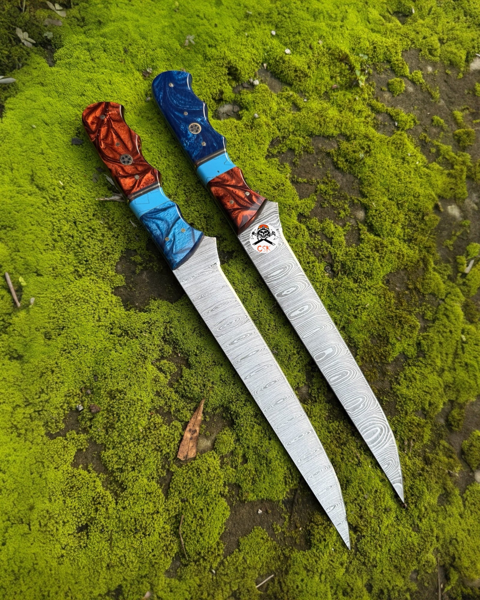 Hand - Forged Damascus Steel Fillet Knife Set – Custom Resin Handles, Ultra - Sharp Blades - PhishStones Products