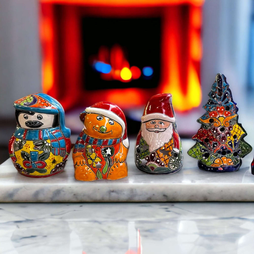 Festive Hand-Painted Talavera Santa Statue | Christmas Decor