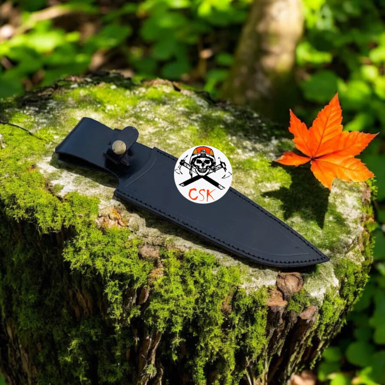 Handcrafted Carbon Steel Hunting Knife with Acid Wash Finish and Brass Clip Guard - PhishStones Products