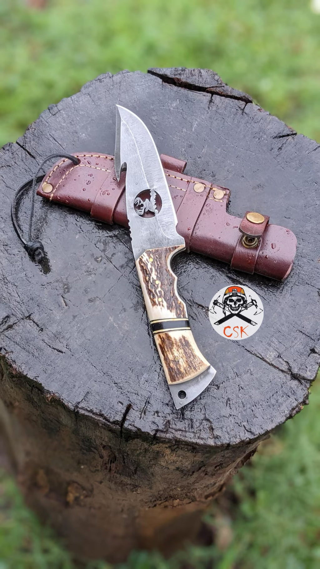 Handcrafted Carbon Steel Hunting Knife with Antler Handle – Custom Bushcraft Survival Blade - PhishStones Products