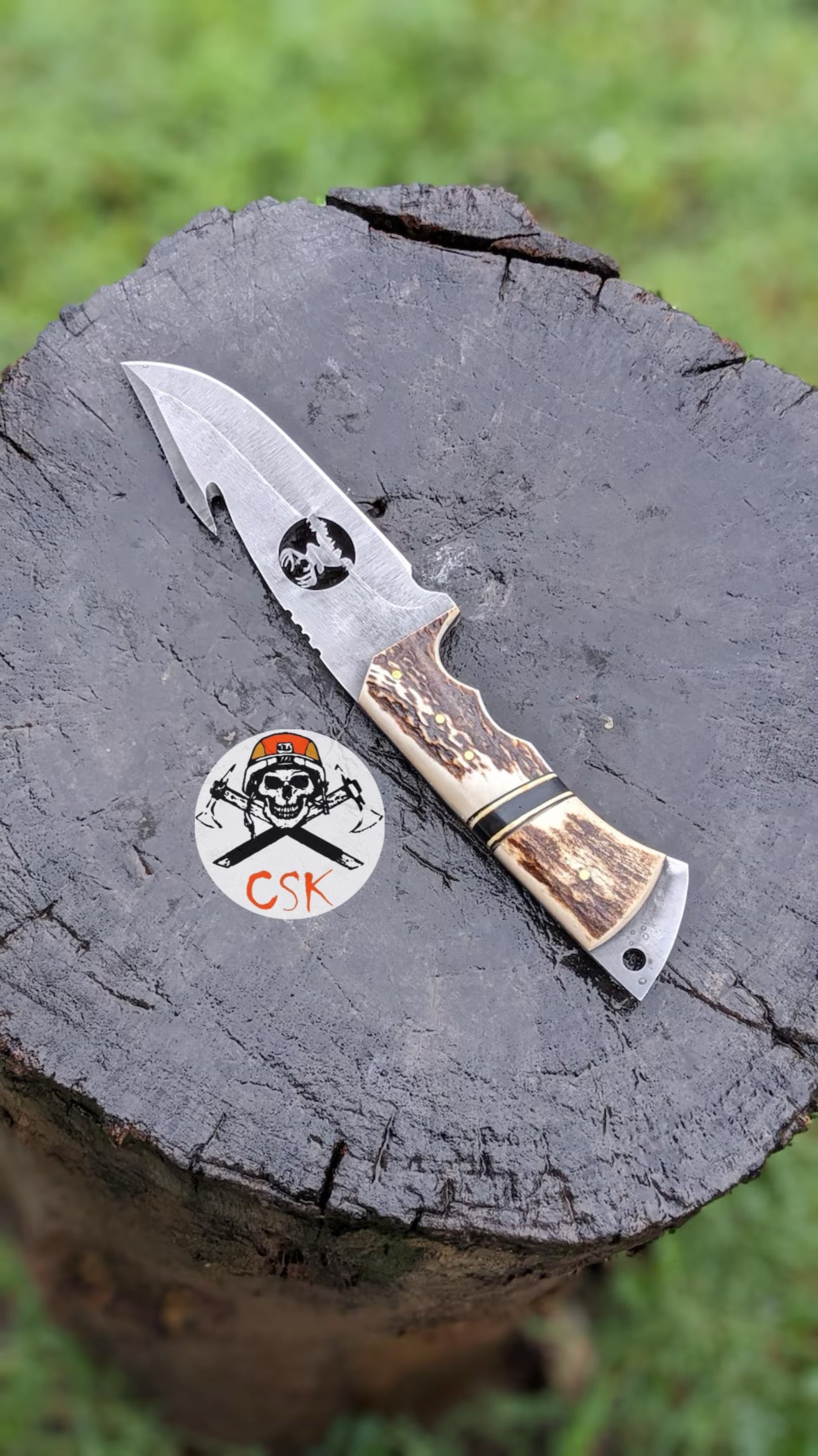 Handcrafted Carbon Steel Hunting Knife with Antler Handle – Custom Bushcraft Survival Blade - PhishStones Products